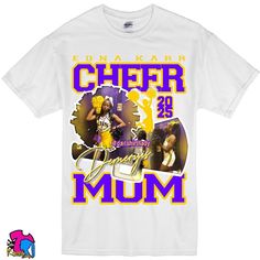 This custom cheer shirt is perfect for family and friends.  Choose your cheer colors, school or park name, cheerleader's name and relation to the cheerleader.  Add up to 3 photos in the pompom and bullhorn.   If ordering multiple shirts, please inbox me the shirt size along with its title.  For example: Adult L (mom), Youth S (sis), etc. -Gildan brand -white shirt -short sleeve -unisex -front only -crew neck Custom Print Cotton Tops For Cheerleading, Cotton Tops With Custom Print For Cheerleading, Team-colored T-shirt With Sublimation Print For Cheerleading, Cotton T-shirt With Team Name For Cheerleading, Cotton T-shirt For Cheerleading In Fan Apparel Style, Sublimation Graphic Print Cotton Design For Cheerleading, White Short Sleeve Sublimation Design For Cheerleading, Cotton T-shirt For Cheerleading Fan Apparel, Cotton Sublimation Graphic Print For Cheerleading