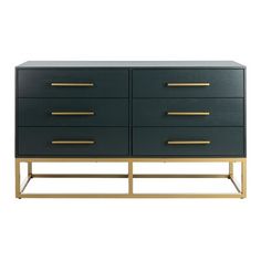 a black and gold dresser with four drawers