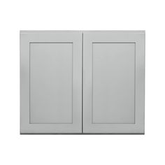 a white wall cabinet with two doors on the front and one door in the back