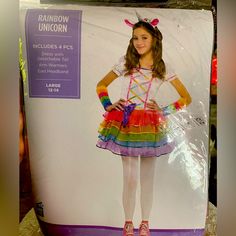 Includes 4 Pcs Dress With Detachable Tail Arm Warmers Ears Headband Rainbow Unicorn Costume, Unicorn Costume Kids, Hello Kitty Book, Girls Halloween Dress, Festival Fairy, Up Cosplay, Chicago Kids, Kids Costumes Girls, Kids Flannel