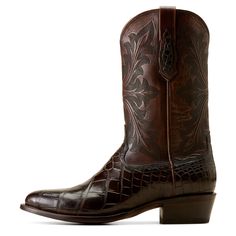 A style for those who appreciate traditional Western heritage and top-quality craftsmanship, our James is made of premium American Alligator belly sourced from Louisiana. Handcrafted by artisans in León, Mexico, this boot is supple and supremely comfortable with zero break-in time. Bench Made James Western Boot | Product Features : 0 : Premium American alligator belly leather, 1 : Removable All Day Cushioning insole with genuine vegetable tanned, anti-odor leather sock liner that molds to your f Leather Moc Toe Boots With Crocodile Pattern, Western Style Business Boots With Reinforced Heel, Western Leather Boots With Crocodile Pattern, Fitted Crocodile Pattern Boots For Business, Fitted Crocodile Pattern Business Boots, Luxury Snip Toe Boots With Crocodile Pattern, Luxury Crocodile Pattern Snip Toe Boots, Brown Leather Boots With Crocodile Pattern, Formal Crocodile Pattern Snip Toe Boots