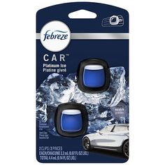 two blue and white car magnets in packaging