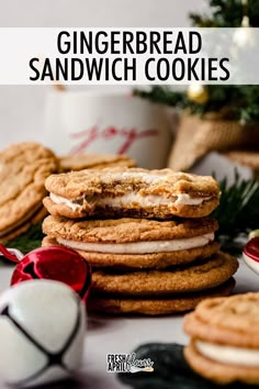 gingerbread sandwich cookies stacked on top of each other