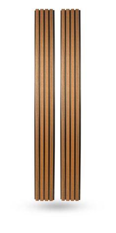 two wooden doors with vertical slats on them