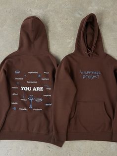 - Oversized unisex fit - 70% cotton / 30% polyester heavyweight hoodie - High quality embroidered logo on front & design printed on back - Brushed interior for ultimate comfort Hoodie Design Minimalist, Hoodie Quotes Aesthetic, Hoodies Print Ideas, Brown Hoodie Design, Trendy Brown Crew Neck Hoodie, Hoodie Print Design Ideas, Brown Oversized Hoodie, Trendy Hoodie Designs, Brown And Pink Hoodie