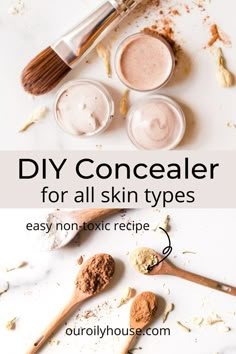 Natural Concealer Diy, Makeup With Natural Ingredients, Natural Makeup Ingredients, Diy Cream Foundation, Diy Natural Foundation, Natural Ingredient Makeup, Homemade Concealer Diy, Diy Liquid Foundation, Diy Primer Makeup Homemade