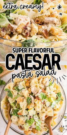 this pasta salad is loaded with chicken, lettuce and other ingredients to make it super flavorful