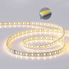 led strip light with white and yellow lights on the side, next to an image of a