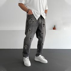 Drip Outfit Men, Baggy Cargo Pants, Print Jeans, Mens Fashion Jeans, Sports Trousers, Polyester Pants, Printed Jeans, Type Of Pants, Hip Hop Fashion