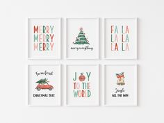 four christmas cards with different designs on them