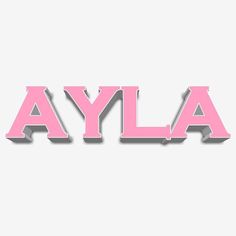 the word laya spelled in pink and grey letters on a white background with shadow