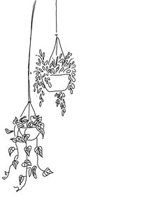 a black and white drawing of a hanging planter