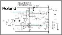 an electronic circuit diagram with the words roland and power section on it, in front of a