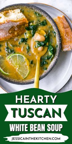 hearty tuscann white bean soup with spinach and lemon