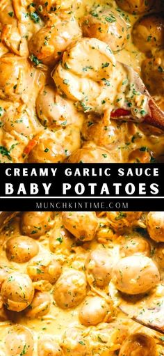 Yellow Golden Potatoes Recipes, Creamy Garlic Potatoes, White Garlic Sauce, Boiled Baby Potatoes, Baby Potato Recipes, Creamy Garlic Sauce, Garlic Potatoes, Potato Sides