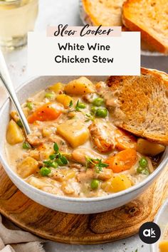 Slow Cooker White Wine Chicken Stew in a bowl Slow Cooker White Wine Chicken, White Wine Chicken Stew, Stew Recipes Crockpot, Slow Cooker Chicken Stew, 5 Course Meal, White Wine Chicken, Wine Chicken, Stew Chicken Recipe, Ambitious Kitchen