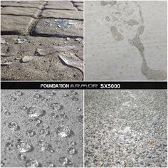 there are four different images of the pavement