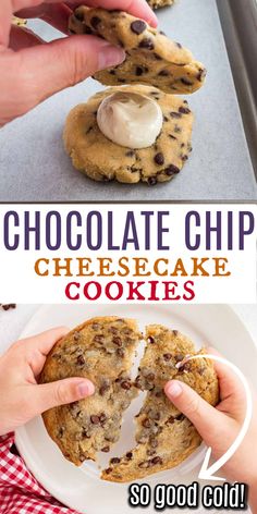 chocolate chip cheesecake cookies on a white plate