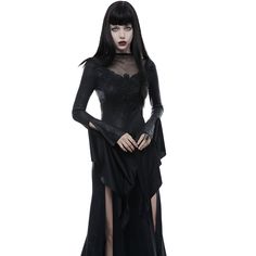 Mens Goth Fashion, Lace Gothic Dress, Black Gothic Dress, Gothic Dresses, Long Black Maxi Dress, Queen Of The Night, Elegant Style Women, Goddess Dress, Punk Rave