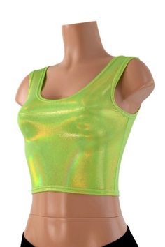 Green Fashion Outfits, Holographic Crop Top, Lime Green Top, Neon Top, Future Clothes, Neon Fashion, Green Tank, Green Top, Green Tops