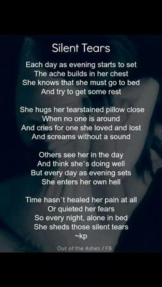 a poem with the words silent tears written in white and black on it, along with an image of a woman's face