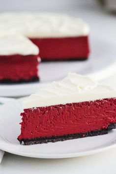 a slice of red velvet cake on a plate