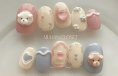 Macaron Nails, Uñas Cute, Nail Cute, Bunny Nails, Korean Nail, Fake Nails Designs, Art Deco Nails, Asian Nails