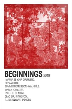 a red poster with the words beginnings on it