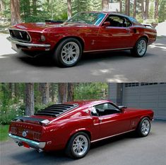 two pictures of the same car in different stages of being painted red and then black