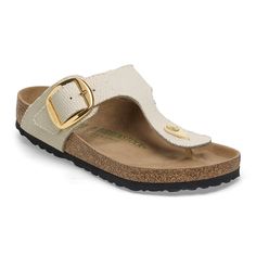 The Gizeh sandal refines the fit with legendary comfort and elegant detailing. The iconic style is a natural in vegan cotton canvas. A gleaming oversized buckle brings the style together with a statement finish that reads coastal chic. It all rests on an original contoured footbed for the ultimate in support. Contoured cork-latex footbed creates custom support with wear 100% natural textured cotton canvas upper Microfiber footbed lining EVA sole is flexible and lightweight Thong style with overs Classic Beige Sandals With Buckle Closure, Textured Footbed T-strap Sandals, Birkenstock Yara Sandals, Birkenstock Madrid Big Buckle, Birkenstock Styles, Black Birkenstock, Birkenstock Sandals Arizona, Birkenstock Women, Tan Woman