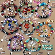 Sonic Inspired Braceletsnew Characters Added - Etsy Number Beads Bracelet, Sonic Bracelet Ideas, Sonic Bracelet, South Park Bracelet, Sonic Kandi, Bracelet Ideas Beads, Character Bracelets, Beaded Bracelets Ideas, Bead Bracelet Ideas