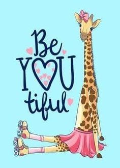 a giraffe with its legs on another giraffe's back and the words be you tiful