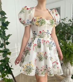 The Wildflowers Two-piece Mini Dress | Teuta Matoshi Teuta Matoshi, Womens Prom Dresses, Skirt And Sneakers, Puffy Sleeves, Tulle Dress, Look Fashion, Pretty Dresses, Pink Dress, Off Shoulder Dress