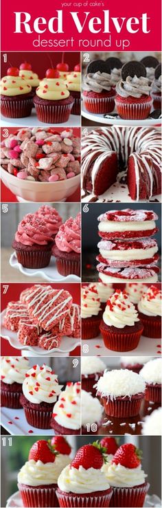 red velvet cupcakes with white frosting and sprinkles