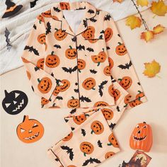 Super Cute And Stylish Ships In 5-10 Business Days Halloween Pyjamas, Halloween Fits, Halloween Pjs, Halloween Fruit, Bat Print, Pajama Outfit, Print Pant, Boo Basket, Halloween Pajamas