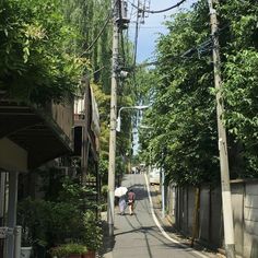 two people walking down the street with an umbrella