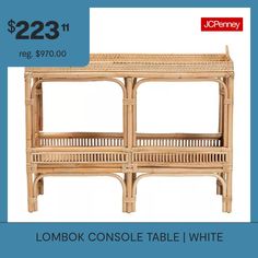 the $ 22 bamboo console table is on sale for $ 29 at jcheney