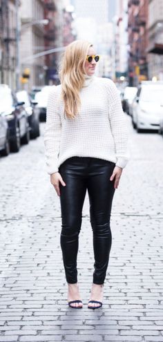 My Stiletto Life has the style guide for sweater weather this fall and winter! Try sweaters or sweaters dresses with boots to look fashionable and stay warm this season! Turtleneck Outfit Winter, White Turtleneck Outfit, How To Style Leather Pants, Dresses And Boots, Black Heels Outfit