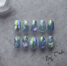 Aurora Nails Korean, Blue Korean Nails, Korean Nails Designs, Aurora Nail Art, Aurora Nails, Wow Nails, Hippie Nails, Beauty Nails Design