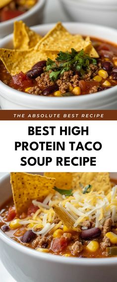 Image for Best High Protein Taco Soup Recipe High Protein Low Carb Taco Soup, Dairy Free High Protein Soup, Easy High Protein Soup Recipes, Easy High Protein Soup, High Protein Taco Soup, High Protein Chili Recipes, Low Carb High Protein Soup, Low Calorie Stew, High Protein Soup Recipes