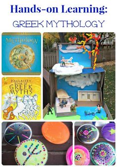 there are many different crafts and books on the table in this collage, including paper plates