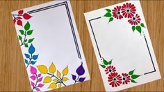 two sheets of paper with colorful flowers on them