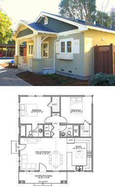 the floor plan for a small house with two bedroom and one bathroom, is shown