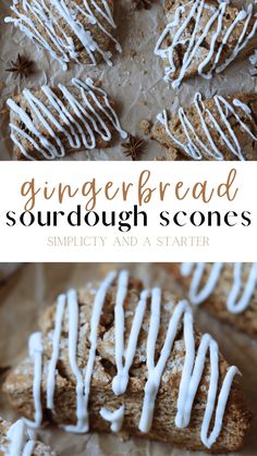 gingerbread sourdough scones with white icing on top