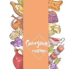 an orange banner with different types of food on it royalty illustration