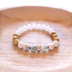 Snow Quartz Bracelet - "Calming Clarity" Energy Bracelet - Gypsy Soul Jewellery Lotus Seed, Snow Quartz, Basic Jewelry, Energy Bracelets, Jewelry Safe, Yin And Yang, White Howlite, Healing Jewelry, Elastic Bracelet