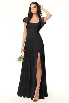 Black Bridesmaid Dress, Summer Evening Dress, Bridesmaid Dresses Azazie, Black Bridesmaid, Black Bridesmaids, Chiffon Bridesmaid Dresses, Evening Dress Floor Length, Bridesmaid Dress Styles, Azazie Bridesmaid Dresses