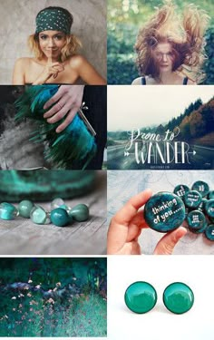 a collage of photos with blue and green tones