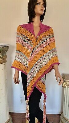 Hand Knits 2 Love Triangle Cotton Shawl Tassels Designer Fashion Spring Summer | eBay Hand Knits, Cotton Shawl, Triangle Shawl, Triangle Shawls, Back Drop, Printed Silk Scarf, Drop Top, Stripe Silk, Unique Boutique