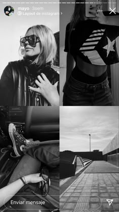 black and white photo collage with woman in leather jacket